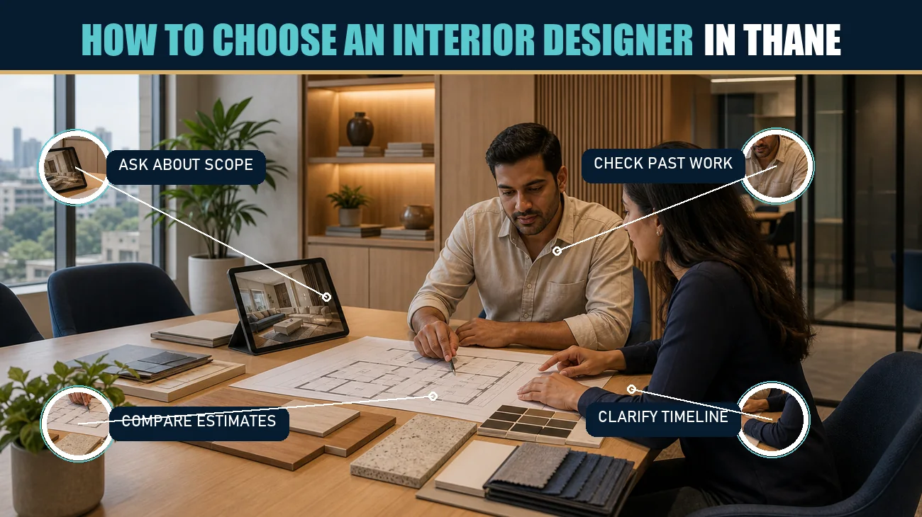 Homeowner consulting an interior designer in Thane about scope, portfolio, estimates and timeline