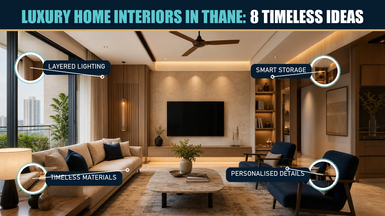 Luxury home interior design in Thane with timeless materials, smart storage and layered lighting