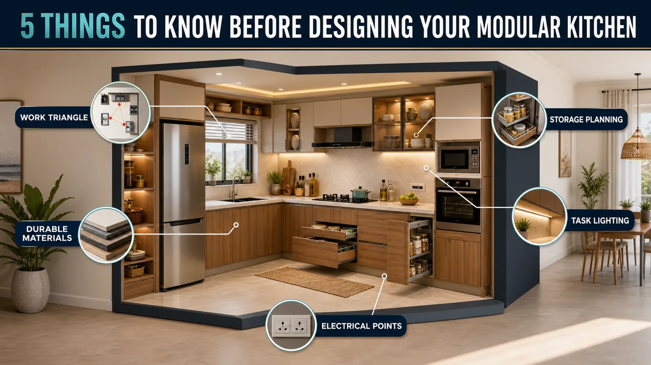 Modern modular kitchen with practical storage in an Indian apartment